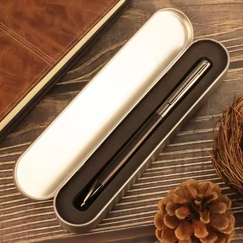 1-Piece Premium Wooden Ballpoint/Signature Pen - Deluxe Tin Box - Brown/Ebony Finish - Artistic Wood
