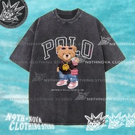 24h Shipping N9THNOVA polo bear vintage washed pure cotton T-shirt, style retro 3