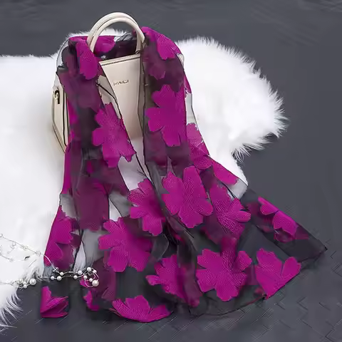 Summer Lightweight Silk Scarf Soft Organza Gauze Sheer Wrap Breathable Pashmina Women