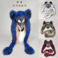 Halloween Masquerade OS Wolf Mask Animal Mask Half-Face Fox Ear Plush Mask 26.1.28