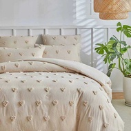 Tufted Love Duvet Cover Set,2/3pcs Polyester Khaki Heart Quilt Cover+Pillowcase,US Single King Bed L