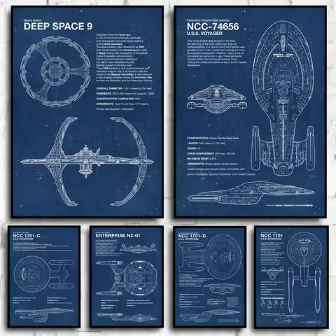 Star Trek Blueprints Canvas Prints Posters Deep Space 9 Voyager NCC Shenzhou Blueprint Pictures Canv