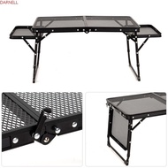 DARNELL Outdoor Collapsible Garden Desk, Sturdy Adjustable Height Metal Mesh Grill Table, Black Lightweight with Storage Bag Picnic Folding Camping Table Outing