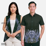 Odza Batik Couple Keluarga Kemeja Hem Pria Baju Lengan Pendek Outer Rompi Vest Pasangan Motif Hijau
