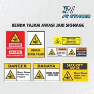 Dangers of Sharp Objects Beware of Fingers Beware Sharp Object Sticker Signage