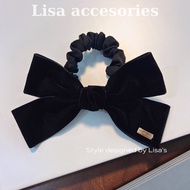 High quality 4cm velvet bow hair tie, elegant and luxurious style black women's hair tie 53A