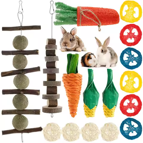 16pcs Small Animal Chew Toys Bundle For Rabbit Bunny Hamster Guinea Chinchillas Tooth Cleaning Molar