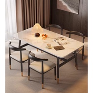 [Free Delivery] Nordic Imitation Marble Sintered Stone Dining Table with Cow Horn Chair Set