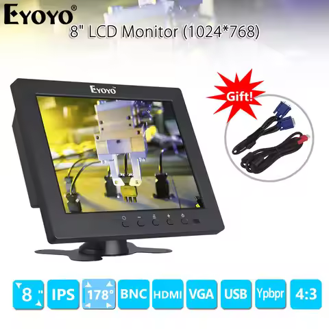 EYOYO S801C 8" inch LCD 4:3 Monitor VGA BNC HDMI Ypbpr with Built-in speakers for PC DVR CCTV Securi
