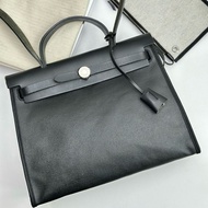 Hermes 愛馬仕 Herbag31 黑銀外縫防水布 手提包單肩包斜挎包