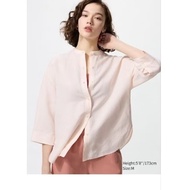 KEMEJA Uniqlo linen blend shirt with stand collar