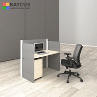 (Ready Stock) Single study table with cubicles and mobile pedestal | Dark Grey Fabric Panel with Maple Wooden Top | Free