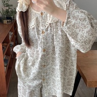 Women's pajamas with lace round neck, new spring and autumn high-value floral cardigan long-sleeve h