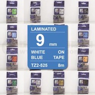 【費可斯】相容護貝標籤9mm藍底白字(雷同TZ-525/TZe-525)適用: PT-D200/PT-2700含稅