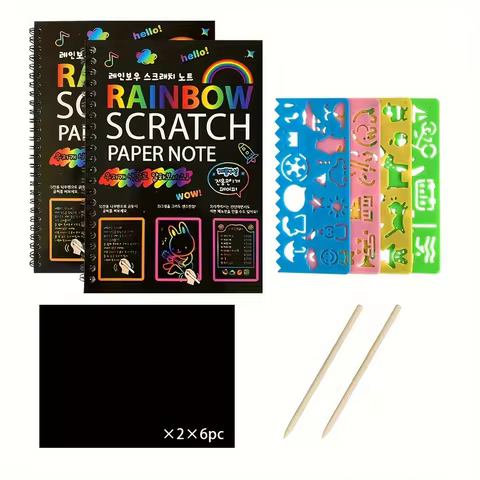 2 Pack Rainbow Scratch Paper Children's Art Book Black DIY Rainbow Art Paper Card Neon Scratch Book 