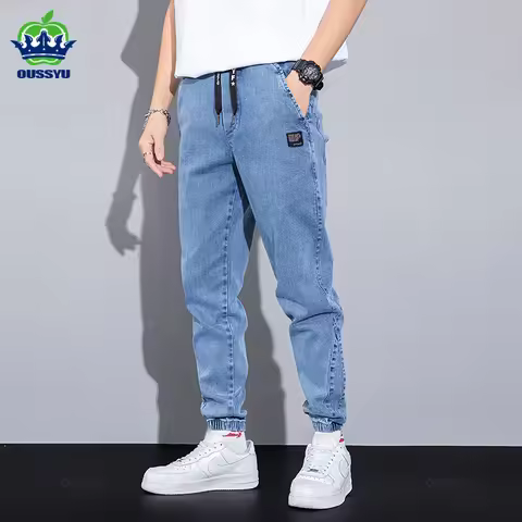 Four Seasons Blue Cargo Jeans Men Streetwear Denim Jogger Pants Baggy Harem Jean Trousers Male Overs