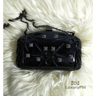 New Valentino Black studded mini clutch sling bag
