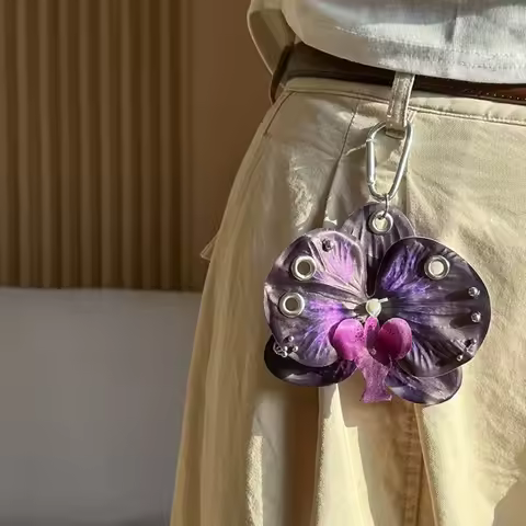 Fashion Simulation Flower Orchid Lily Keychain Colorful Backpack Decoration Flower Bag Pendant Gifts