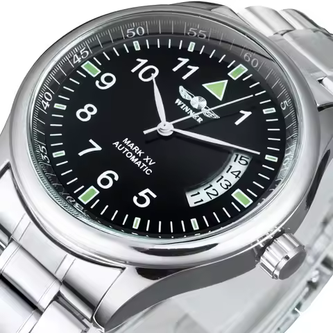 WINNER Business Automatic Watch for Men Fashion Calendar Black Minimalist Dial Mechanical Watches St