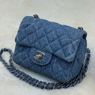 CHANEL 藍色牛仔丹寧布 mini 方胖子 I668