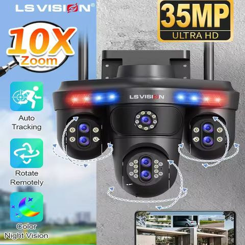LS VISION 4 Screens 35MP WiFi Surveillance Camera, 7- Lens, 10X Digital Zoom, AI Human Detect,, Outd