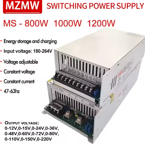 MZMW Switching Power Supply 800W 1000W 1200W 0-12V 15V 24V 36V 48v 60V 72V 80V 110V 150V 220V AC/DC 