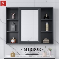 MZD Modern Minimalist Space Aluminum Bathroom Mirror Cabinet, Bathroom Toilet Integrated Wall Mounted Storage Box, Wall Mounted Cabinet, Moisture-proof Belt Storage Mirror Cabinet