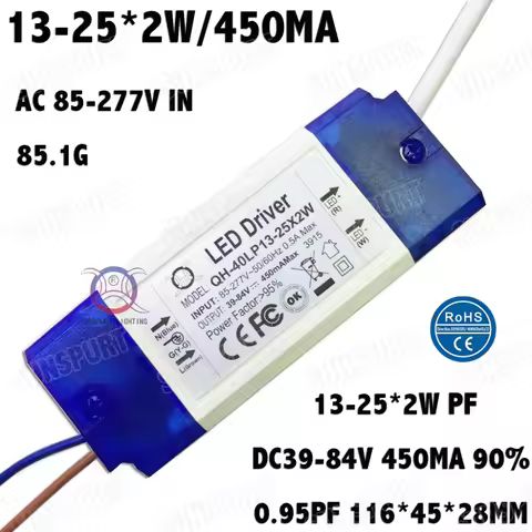 2 Pieces Isolation 36W AC85-277V LED Driver 13-25x2W 450mA DC39-84V LEDPowerSupply Constant Current 