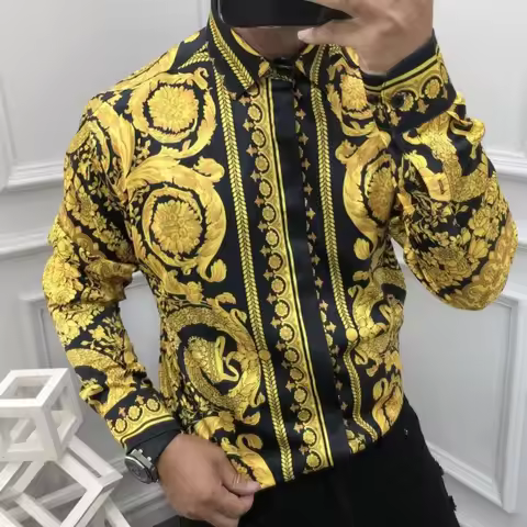 3D printed fashionable prints, high-quality and comfortable men's boutique fashion long-sleeved shir