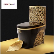 Sitting Toilet Mangkuk Tandas Ceramic Duduk Jamban Seramik S-Trap Mewah Berkualiti Tinggi Warna Emas