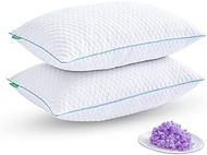 Friendriver Shredded Memory Foam Pillows for Sleeping 2 Pack - Cooling Bed Pillows Queen Size Set of 2 - Firm Pillow for Side and Back Sleepers Adjustable Gel Pillow with Removable Cover