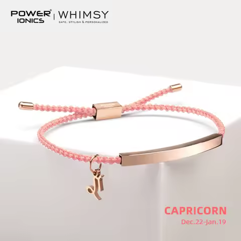 Power Ionics New Trend 12 Zodiacs 18K RoseGold Plated Unisex Slim Souvenir Bracelet Custom Engrave