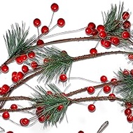 Ornativity Pine and Berries Garland - Pine Needles and Berry Rustic Holiday Christmas Tree Natural Garland Decorations – 6 Ft