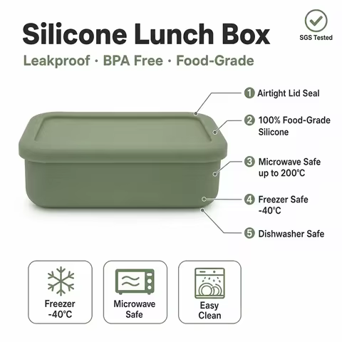 Reusable Silicone Lunch Box Leakproof BPA Free Airtight Lid Food Container 300ml 700ml 1300ml Microw