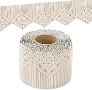 Whaline 65.6Ft Boho Fringe Bulletin Board Border Beige Emulate Twine Die Cut Trim Border Roll for Ho