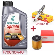 PETRONAS SPRINTA F700 15W-50 SEMI SYNTHETIC 4T MOTOR ENGINE OIL + OIL FILTER + NGK PLUG CR8E / YSUKU