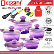 DESSINI ITALY 15 Pcs Casserole Die Cast Aluminium Non Stick Pot Bowl Double Side Pan Cookware Cover 