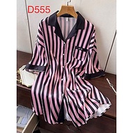 Đầm sơ mi D555 lụa quảng châu cao cấp sọc hồng dễ thương
