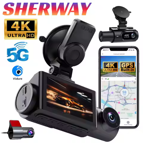 3 Channel Dash Cam 4K+1K+2K Front Inside Rear with 5.8Ghz WiFi GPS Car Camera 24H Parking Monitor Ni