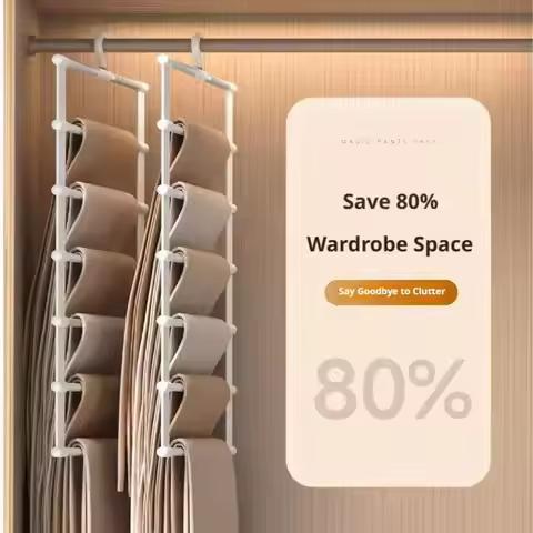 Newly upgraded 7 Layers Stainless Steel Pants Hanger Closet Organizer Trousers Rack Non-Slip Wardrob