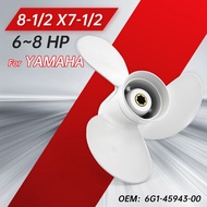 ใบพัดเรือ8 1/2X7 1/2สำหรับยามาฮ่า6-9.9HP 2/4จังหวะ F6 F8 F9.9ฟัน7ร่อง3ใบมีดอะลูมินัมอัลลอยเสาเรือ OE