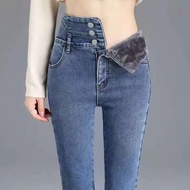 seluar jeans perempuan winter pants women heattech woman High Waist Fleece Jeans Women New Style Aut