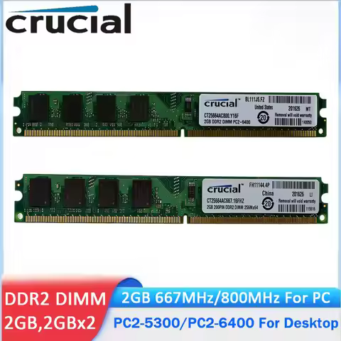 Crucial Memoria Desktop RAM DDR2 2GB 4GB (2x2GB) 667MHz 800MHz Memory DIMM PC2-5300 PC2-6400 1.8V No