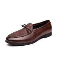 COD Size 38-48 Men's Formal Microfiber Leather Shoes Fashion Bow-knot Slip On Shoes Brown HJGSDFHS