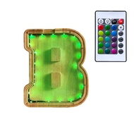 Wooden Letter Piggy Bank for Kids,LED 14inch Bank Kids Money Bank(A-Z) Wood Coin Jar Alphabet Money 