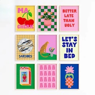 Colorful Eclectic Poster Set Home Decoration Painting Wall Bedroom Hot Pink Decor Frameelss