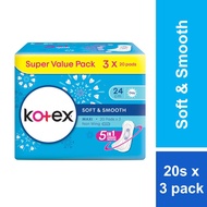 Kotex Soft & Smooth Maxi Non-Wing Pad (24cm/20's X 3 Packs)