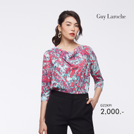 เสื้อผู้หญิง Guy Laroche Blouse เสื้อเบลาส์ ผ้าจอร์เจีย แขนสามส่วน ลายพิมพ์ Pinky Flamingo (GZ2KPI)