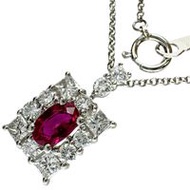 สร้อยคอทับทิมพม่า (0.72ct) และเพชร (0.85ct) มือสอง ตัวเรือนแพลตตินัม (Pt900/Pt850) น้ำหนัก 5.1 กรัม 