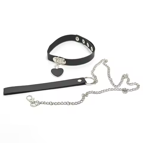 Bdsm Bondage Cosplay Leather Choker Adjustable Heart Collar Leash Gothic Bell Neck Jewelry